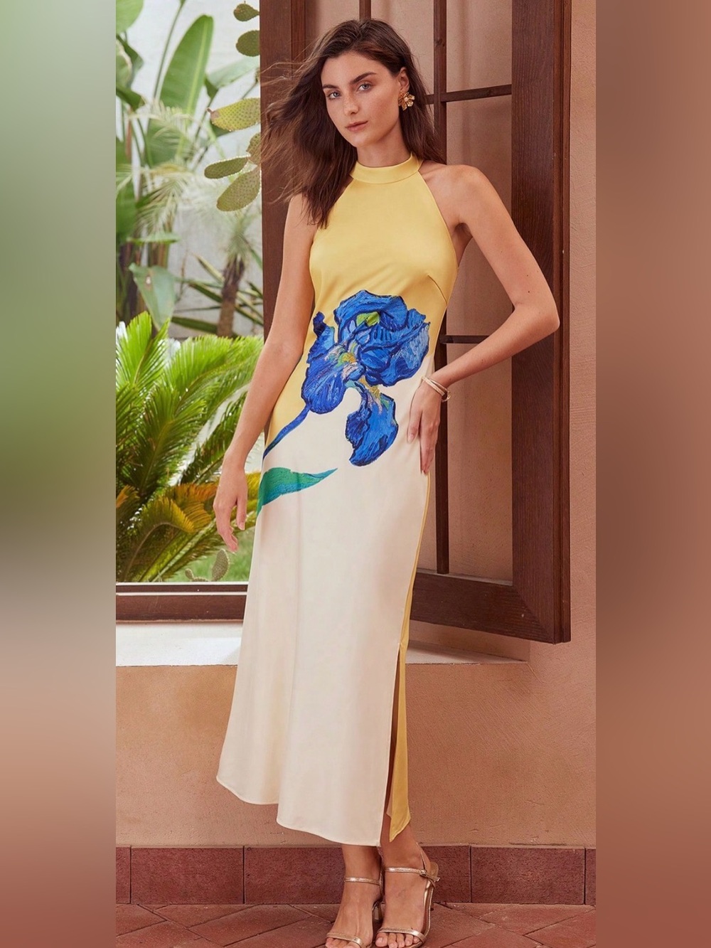 Touch of Art Van Gogh Iris Long Dress Yellow & White